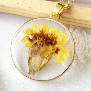 Модная бижутерия подарок прессованный цветок ювелирные изделия из настоящего высушенного желтого бархатца Октябрьский месяц рождения цветок ожерелье - Product Image 4