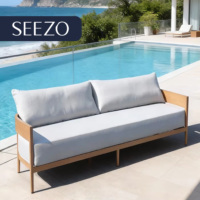 Nouvelle vente chaude, ensemble de meubles de jardin d'extérieur durables, luxueux, modernes, imperméables, canapé modulaire, aspect bois, aluminium, cour