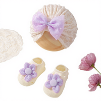Nouvelle mode transfrontalière Asie du Sud-Est : Ensemble bandeau et chaussettes décoratifs en maille, faits main, avec nœuds et paillettes pour enfants