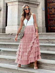 Élégante Robe <span class=keywords><strong>Longue</strong></span> Maxi en Satin Taille Haute pour Filles avec Nœud Plissé à Volants et <span class=keywords><strong>Jupe</strong></span> en <span class=keywords><strong>Tulle</strong></span> Gâteau Imprimé Léopard Tissu Promotionnel - Product Image 5