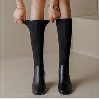 Nouvelles Bottes de Combat Longues à Talons Hauts 2024, Sexy en Maille et Cuir, pour Femme, Rehaussantes, Mode Printemps et Automne