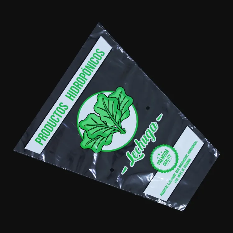 Sac trapézoïdal imprimable personnalisable fabriqué en usine sac de laitue sac d'emballage de légumes frais