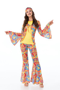 Costumes d'Halloween pour couples, fête hippie vintage années 60 70, vêtements de paix et d'amour, costume rock disco, femmes hippies, costume de cosplay - Product Image 2