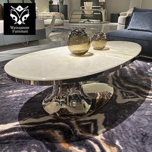 <span class=keywords><strong>Table</strong></span> basse de luxe italienne de forme ovale avec dessus en marbre naturel et base en acier inoxydable Mobilier de maison haut de gamme - Product Image 5