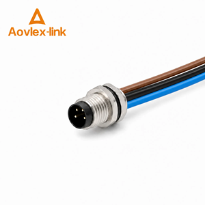 Conector Circular Macho M8 de Montaje en Panel con 4 Pines Personalizados y Cables de Conexión Rápida para Montaje Trasero o Frontal - Product Image 1