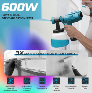 <span class=keywords><strong>Pistolet</strong></span> de pulvérisation de <span class=keywords><strong>peinture</strong></span> HVLP pour usage domestique, <span class=keywords><strong>pistolet</strong></span> de pulvérisation sans fil 18V, buse de 1.8mm, 800ml/min, sans balais, compatible avec la batterie <span class=keywords><strong>Makita</strong></span> 18V - Product Image 6