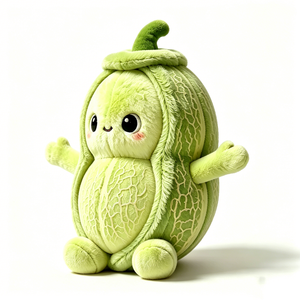 Peluche de melon personnalisée, jouet en peluche doux en forme de fruit avec de grands yeux, adorable personnage de melon vert avec bras - Product Image 1