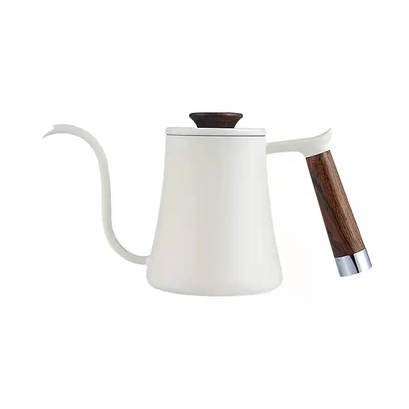 600Ml Hand Drip Koffie Waterkoker Roestvrij Staal Thee Pot Met Deksel Giet Over Ketel Met Houten Handvat Voor Barista