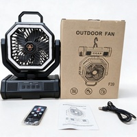 Ventilateur de camping électrique portable rechargeable 20000 mAh avec lumière LED, oscillation automatique, télécommande et batterie externe USB Type-C