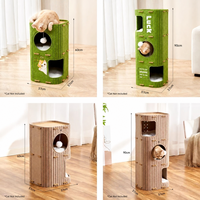 Arbre à chat en feutre vert, avec niche douillette, design coupe-vent et chaud, ouverture ronde, jouet pompon, pour chat d'intérieur, vente en gros pour animaux de compagnie