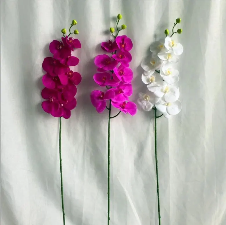 9 têtes d'orchidées artificielles en silicone, fleurs décoratives de mariage, haute qualité