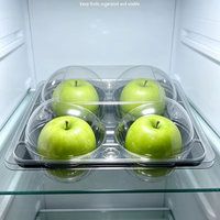 Boîte à fruits transparente écologique en gros, 4 compartiments, base carrée noire, conteneur en plastique PP/PET/PVC pour produits frais, supermarché