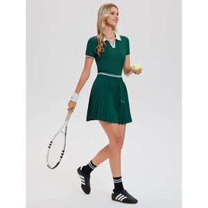 Conjunto de Falda de Tenis de 2 Piezas para Mujer, Top de Manga Corta, Falda Plisada, Deportivo, Transpirable, Tejido de Punto - Product Image 3