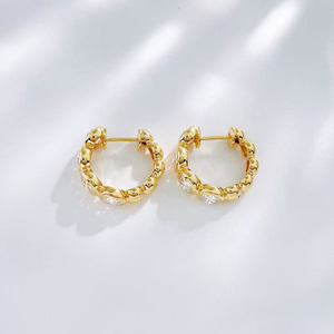 Anting-anting lingkaran emas kuning 18K berlian buatan laboratorium gaya retro mewah untuk wanita, perhiasan emas berkualitas tinggi - Product Image 5