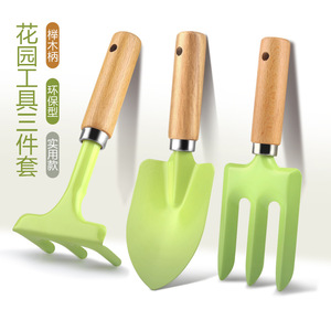 Juego de herramientas de jardín, 3 piezas, mango de madera de haya, mini pala ligera, rastrillo, azada para plantar flores, suculentas, uso en exteriores - Product Image 1
