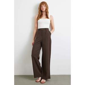 Pantalones Palazzo Modales de Cintura Alta, Pierna Ancha, Color Café, Antiarrugas, para Mujer - Product Image 6