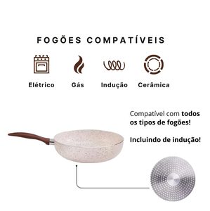 Wok en céramique de haute qualité, revêtement marbré antiadhésif, forgé, avec couvercle en verre et poignée en bois, 28 cm, pour cuisinière à gaz et à induction - Product Image 5