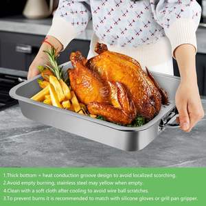 Sartenes para hornear de acero inoxidable de alta resistencia con doble ASA Rectangular para asar pavo y lasaña para hornear en casa - Product Image 3