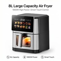 Friteuse à air électrique intelligente 8L avec écran tactile, 12 menus couleur, affichage visible, en acier inoxydable, certifiée ETL GS CE CB