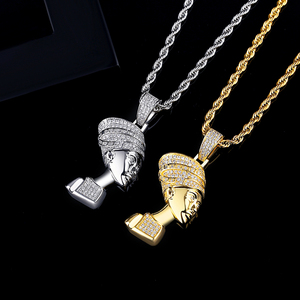 JINSE Großhandel vergoldete ägyptische Nofretete Königin Kopf Halskette Frauen und Männer Hip Hop Halskette Anhänger - Product Image 5
