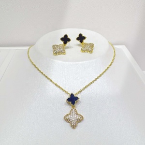 wholesale plata 925 sterling silver luxury bridal <b>bear</b> set heart bow clover gold plated enamel <b>cute</b> ladies zircon jewelry sets - Product Image 5