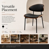 Chaise de salle à manger moderne de luxe en cuir PU noir, dossier imitation bois, sans accoudoirs, pour café, restaurant et salon, OEM ODM en gros
