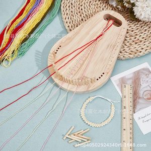 Wooden Woven Board Bracelet Maker Pear Cut Multi Rope Weaving Frame Desktop <b>DIY</b> Jewelry Making Supplies <b>Kit</b> - Product Image 1