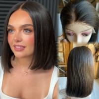 Nœuds blanchis HD pour perruque Lace Closure style Bob, cheveux européens noirs naturels vierges, nœuds invisibles sans colle