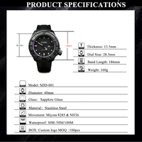 Montre mécanique personnalisée avec mouvement japonais NH36, en acier inoxydable, bracelet cuir/silicone, aiguille à 3.8 heures, double date