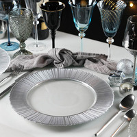 Assiette de présentation en verre de luxe à large bord argenté, sous-assiette décorative en verre pour mariage, fête et décoration de table