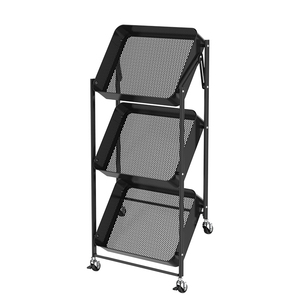 Giá bán buôn 3 Tier gấp tổ chức tiện ích xe đẩy ráp có thể gập lại lưu trữ giỏ hàng cho nhà bếp phòng tắm - Product Image 3