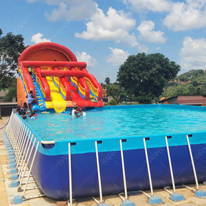 Kolam Renang Bingkai Logam Persegi Panjang Besar, PVC Terpal Kapal Kolam Renang untuk Peralatan Taman Air Hiburan - Product Image 1