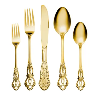 New Releases Elegant Luxury Retro Metal Gold Knife And Forks Cutlery Set Flatware