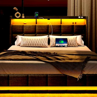 Lit double en bois pour chambre à coucher, lit queen-size