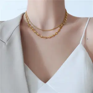 Non Tarnish Stainless Steel 18K Plated PVD Sparkling Cauliflower Coffee Bean Clavicle Chain Choker Necklace for Women