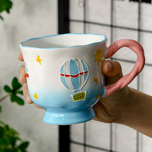 Wholesale Underglaze Painted Relief Ceramic <b>Cups</b> Home and Office Mugs Cute Hand-painted Highball <b>Cups</b> - Product Image 4