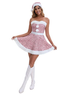 Bestseller 2025 Abito Natalizio Rosso Rosa con Paillettes <span class=keywords><strong>Vestito</strong></span> in Peluche per Atmosfera Natalizia Abito da Festa di Capodanno per Donne - Product Image 4