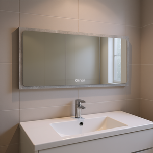 Espejo de Baño Enar con Marco Gris Hormigón, 39.4 x 14.6 Pulgadas, Rectangular, Acrílico, para Colgar en la Pared, Diseño Minimalista - Product Image 2