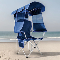 Chaise pliante en acier au carbone avec auvent pare-soleil, chaise longue de plage portable pour l'extérieur