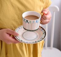 Ensemble tasse et soucoupe en céramique mosaïque de luxe nordique, design classique, cadeau d'affaires, résistant à la chaleur, durable, 200 ml, pour le thé de l'après-midi, turc