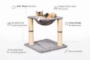 Moderno Tiragraffi per <span class=keywords><strong>Gatti</strong></span> Multilivello in Velluto Ecologico e Durevole, con Pali in Sisal e Struttura Rampicante in Peluche, Imballaggio in Cartone per la <span class=keywords><strong>Casa</strong></span> - Product Image 6