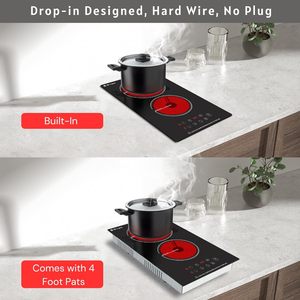 Table de cuisson électrique en céramique Doopen, 2 brûleurs, commande tactile, surface lisse noire, plaque de cuisson encastrable pour la maison, 220V - Product Image 4
