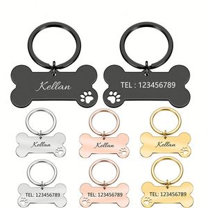 <b>Custom</b> Personalized Double Sided <b>Dog</b> & Cat ID <b>Tags</b> - Deep Engraved Brass Collar Charm, Bone Shape - Product Image 1