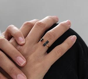 Natural <b>Black</b> Tourmaline Two-Stone 925 Sterling Silver 7x5 MM 2x4 MM Octagon Cut Gemstone <b>Ring</b> Romantic Wedding Handmade Fine - Product Image 3