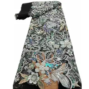 Magnifique tissu de dentelle à paillettes brodé autrichien teint en fil design aso oke pour les femmes sud-africaines tenues de robe de soirée - Product Image 1