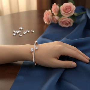 0.80TCW Real Round Cut Diamond Certified <b>Rose</b> <b>Gold</b> <b>Bangle</b> Bracelet - Product Image 3