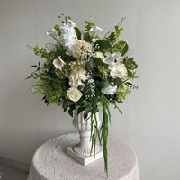 Boule de fleurs artificielle haut de gamme PPS en soie verte et blanche de 60 cm pour décoration de centre de table de mariage et événements