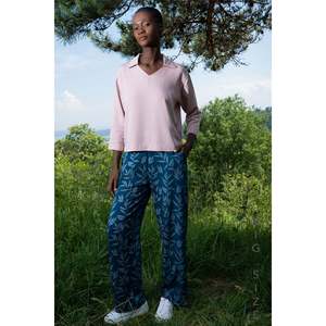 Conjunto de Camisa de Manga 7/8 con Cuello en V de Viscosa para Mujer, Talla XXL, con Bolsillo y Pantalones a Juego, Disponible en Varios Colores - Product Image 1