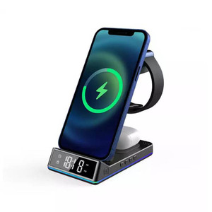5 En 1 RGB <span class=keywords><strong>LED</strong></span> Light Clock Estación de carga inalámbrica magnética plegable para iPhone para <span class=keywords><strong>Samsung</strong></span> OnePlus para AirPods IWatch - Product Image 1