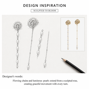Boucles d'oreilles pendantes en acier inoxydable plaqué or 14 carats avec perle rose, longues boucles d'oreilles asymétriques avec chaîne en imitation perle - Product Image 4